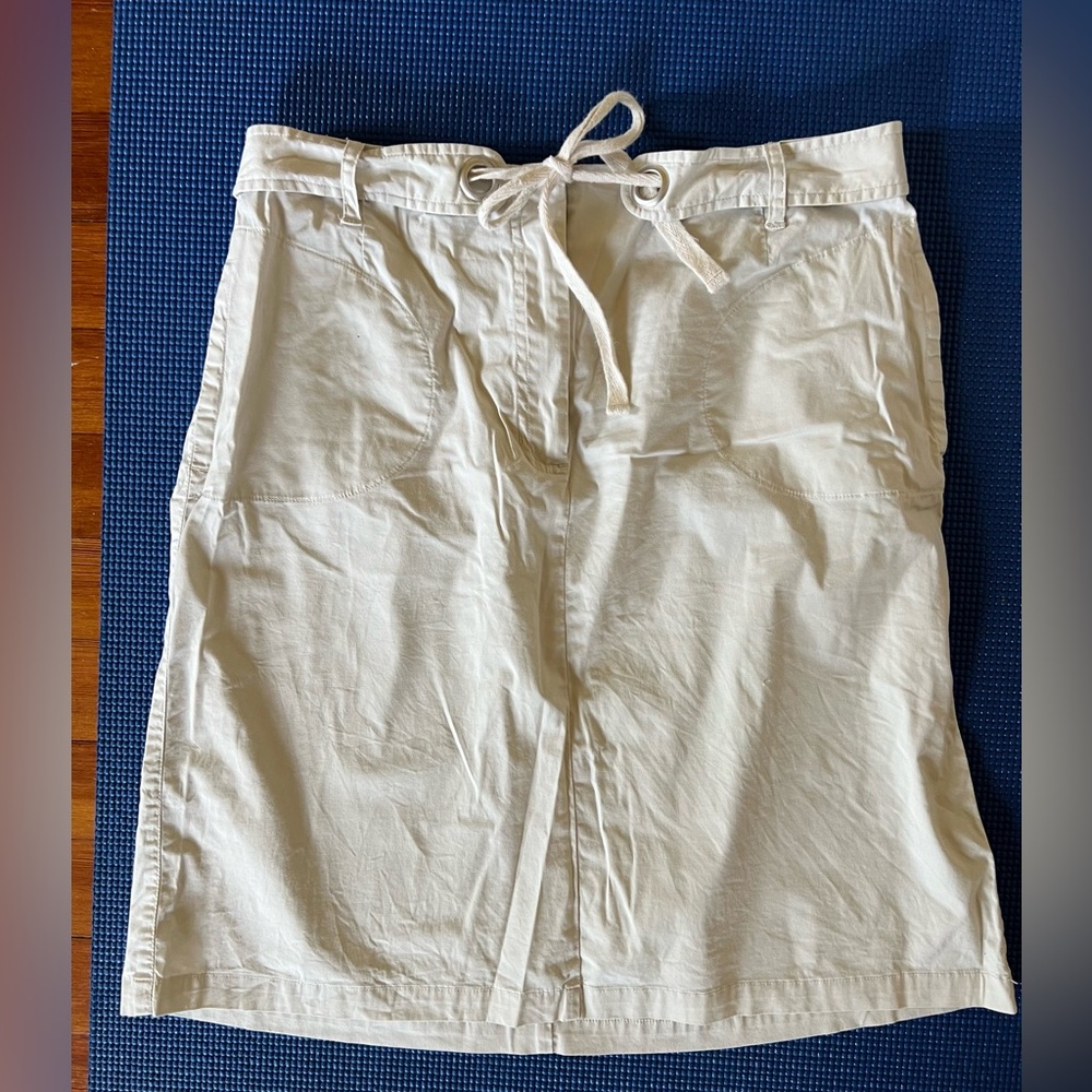 Talbots stretch size 10 khaki cream tan lightweight cotton summer skirt grommets